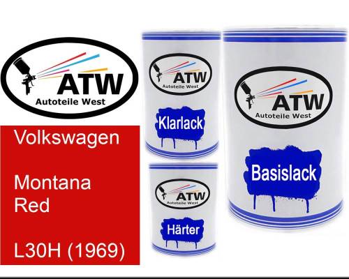 Volkswagen, Montana Red, L30H (1969): 500ml Lackdose + 500ml Klarlack + 250ml Härter - Set, von ATW Autoteile West.